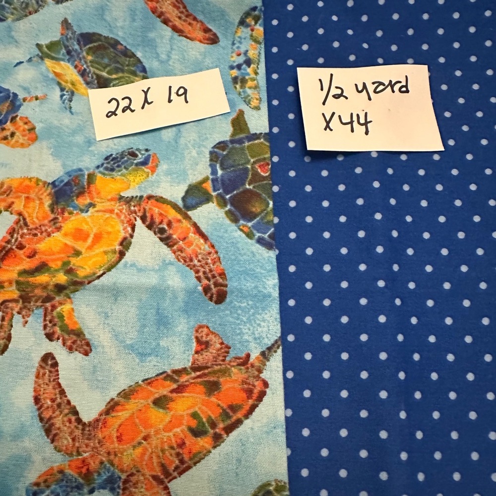 Sea Turtle Cotton Fabric Bundle Blue Polka Dot 3/4 Yard Total Quilting Sewing
